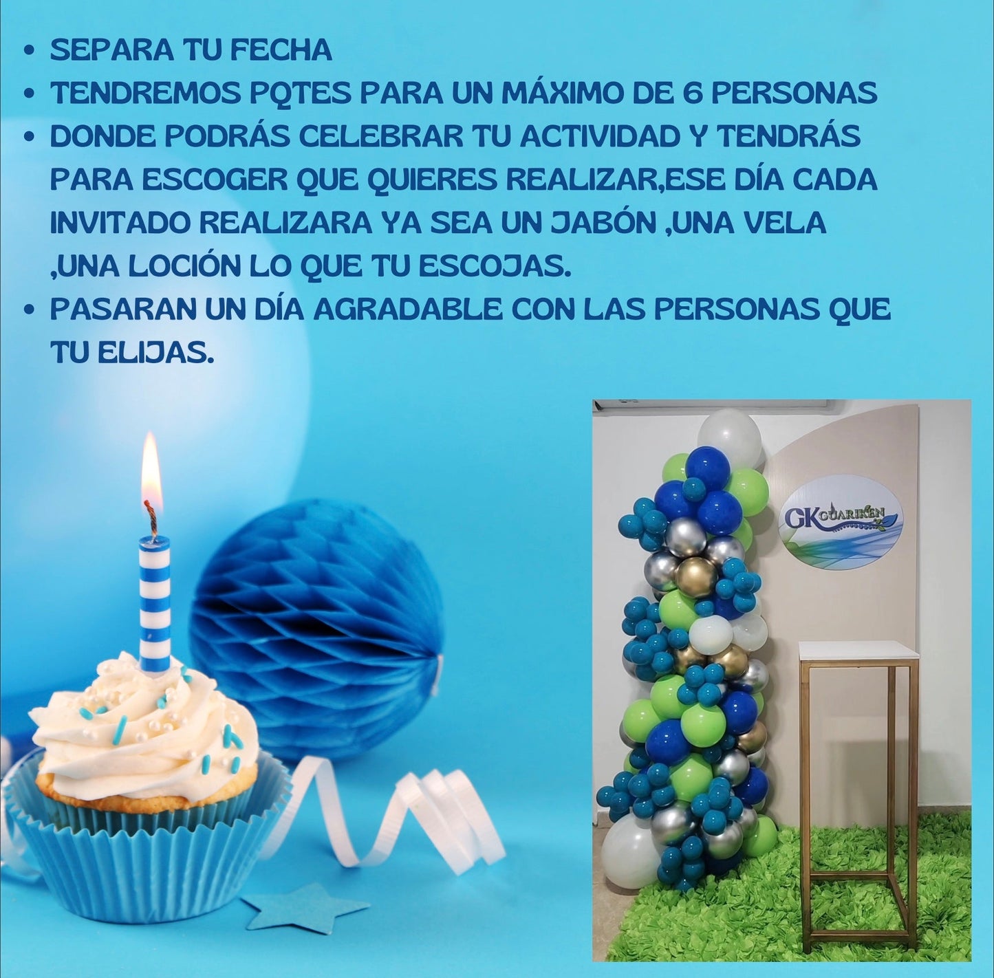 Celebra tu cumpleaños (Taller para 6 invitados)sin Decoración
