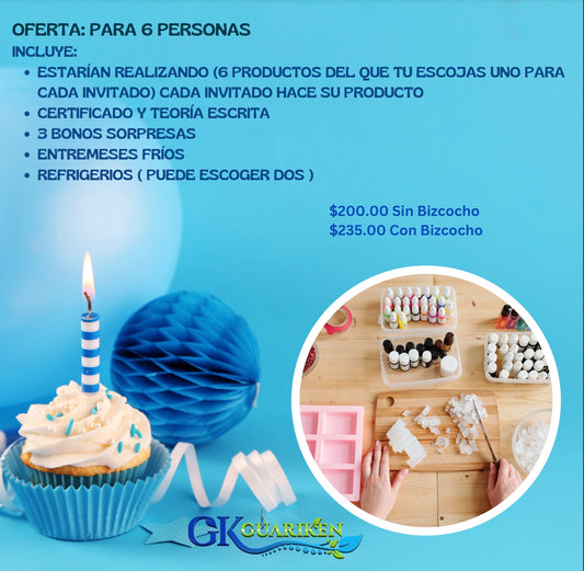 Celebra tu cumpleaños (Taller para 6 invitados)sin Decoración